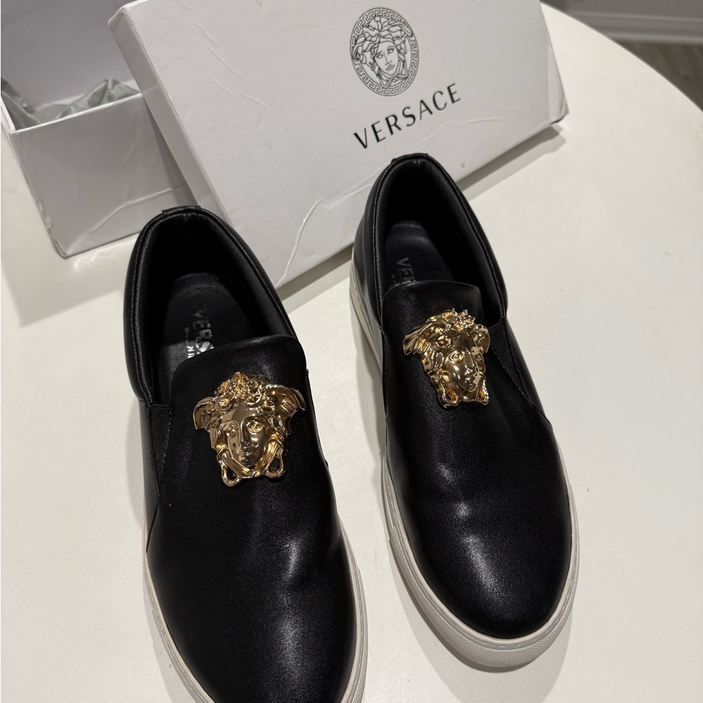 Versace Mens Palazzo with gold Medusa Slip On Sneakers shoes size 12